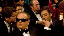 Javier Bardem greets co-star Josh Brolin as Academy Award winner Jack Nicholson looks on during the 80th Annual Academy Awards at the Kodak Theatre in Hollywood, CA, on Sunday, February 24, 2008.