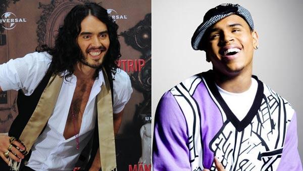 Russell Brand in a still from Get Him To The Greek in 2010 and Chris Brown in a promotional still from his official website. - Provided courtesy of Universal / ChrisBrownWorld.com Russell Brand in a still from Get Him To The Greek in 2010 and Chris Brown in a promotional still from his official website. - Provided courtesy of Universal / ChrisBrownWorld.com