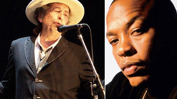 Bob Dylan appears at the 2010 Azkena Rock Festival in Spain in June 2010. / Dr. Dre is pictured in an undated photo posted on his MySpace page. - Provided courtesy of flickr.com/photos/denaflows / myspace.com/drdre Bob Dylan appears at the 2010 Azkena Rock Festival in Spain in June 2010. / Dr. Dre is pictured in an undated photo posted on his MySpace page. - Provided courtesy of flickr.com/photos/denaflows / myspace.com/drdre