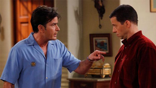 Charlie Sheen and Jon Cryer in an undated scene from Two and a Half Men. - Provided courtesy of CBS Charlie Sheen and Jon Cryer in an undated scene from Two and a Half Men. - Provided courtesy of CBS