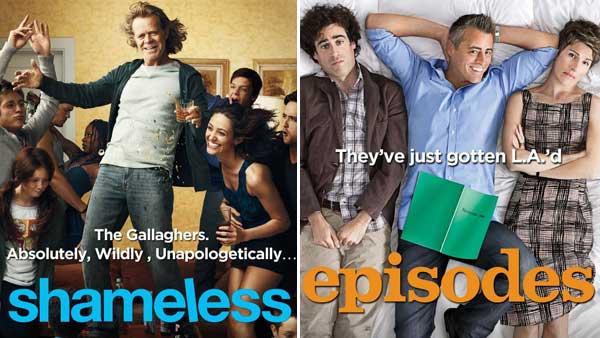 William H. Macy and Emmy Rossum in a promotional poster for the Showtime series Shameless./Tamsin Greid, Matt LeBlanc and Stephen Mangan in a promotional poster for Episodes. - Provided courtesy of Showtime William H. Macy and Emmy Rossum in a promotional poster for the Showtime series Shameless./Tamsin Greid, Matt LeBlanc and Stephen Mangan in a promotional poster for Episodes. - Provided courtesy of Showtime