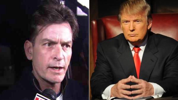 Charlie Sheen speaks to reporters in Los Angeles on March 2, 2011. / Donald Trump appears in a promotional photo for NBCs The Celebrity Apprentice season 4, which begins on March 6, 2011. - Provided courtesy of KABC / Ali Goldstein / NBC Charlie Sheen speaks to reporters in Los Angeles on March 2, 2011. / Donald Trump appears in a promotional photo for NBCs The Celebrity Apprentice season 4, which begins on March 6, 2011. - Provided courtesy of KABC / Ali Goldstein / NBC