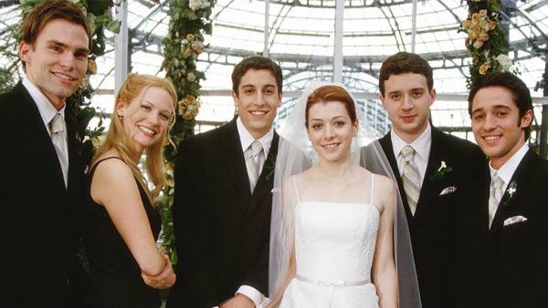 Seann William Scott, January Jones, Jason Biggs, Alyson Hannigan, Eddie Kaye Thomas and Thomas Ian Nicholas appear in a still from American Wedding. - Provided courtesy of Universal Pictures Seann William Scott, January Jones, Jason Biggs, Alyson Hannigan, Eddie Kaye Thomas and Thomas Ian Nicholas appear in a still from American Wedding. - Provided courtesy of Universal Pictures