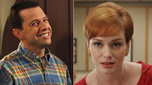 Jon Cryer appears in a scene from Two and a Half Men. / Mad Mens Christina Hendricks appears in a scene from the AMC series. - Provided courtesy of CBS / AMC Jon Cryer appears in a scene from Two and a Half Men. / Mad Mens Christina Hendricks appears in a scene from the AMC series. - Provided courtesy of CBS / AMC