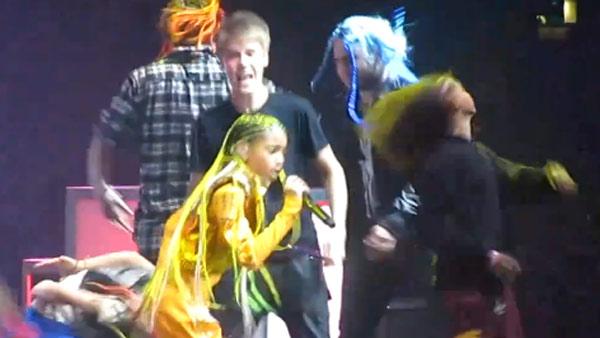 Justin Bieber pranks Willow Smith during a concert in Manchester in the United Kingdom on March 20, 2011. - Provided courtesy of youtube.com/user/BestofJBieber Justin Bieber pranks Willow Smith during a concert in Manchester in the United Kingdom on March 20, 2011. - Provided courtesy of youtube.com/user/BestofJBieber