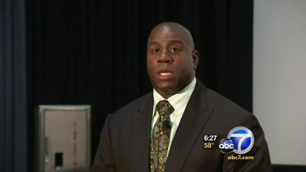 Magic Johnson appears in a November, 2008 ABC7 news clip.
