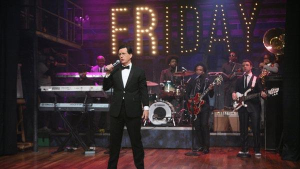 Stephen Colbert appears on the April 1, 2011 show of Late Night with Jimmy Fallon to perfom Friday. - Provided courtesy of NBC Stephen Colbert appears on the April 1, 2011 show of Late Night with Jimmy Fallon to perfom Friday. - Provided courtesy of NBC