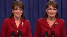 Tina Fey appears as Sarah Palin and the real Sarah Palin appear on Saturday Night Live in 2008. - Provided courtesy of NBC