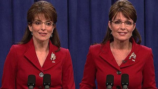 Tina Fey appears as Sarah Palin and the real Sarah Palin appear on Saturday Night Live in 2008. - Provided courtesy of NBC Tina Fey appears as Sarah Palin and the real Sarah Palin appear on Saturday Night Live in 2008. - Provided courtesy of NBC