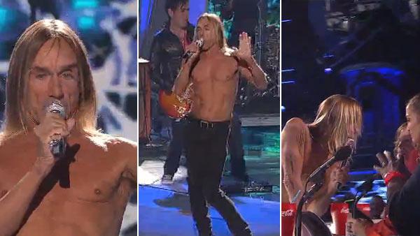 Iggy Pop performed on American Idol on April 7 in his signature stage outfit - tight pants. - Provided courtesy of FOX Iggy Pop performed on American Idol on April 7 in his signature stage outfit - tight pants. - Provided courtesy of FOX