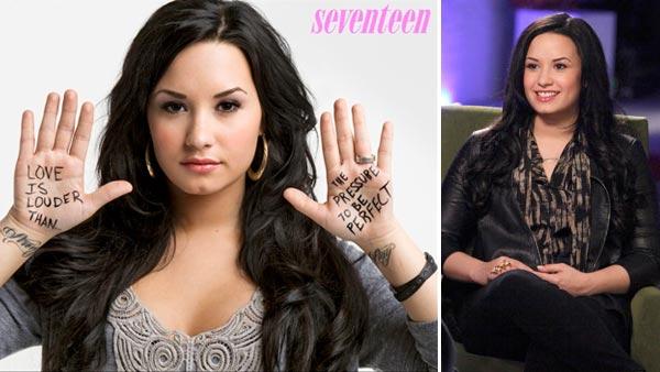 Left: Demi Lovato appears in a promotional photo for the Love is Louder campagin. Right: Demi Lovato appears in a promotional still for her 20/20 interview with Robin Roberts in April 2011. - Provided courtesy of Seventeen/ABC Left: Demi Lovato appears in a promotional photo for the Love is Louder campagin. Right: Demi Lovato appears in a promotional still for her 20/20 interview with Robin Roberts in April 2011. - Provided courtesy of Seventeen/ABC