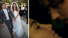 Caleb Followill, the lead singer of the rock band Kings of Leon, and model Lily Aldridge, appear at their May 12, 2011 wedding near Santa Barbara, California. - Provided courtesy of Vera Wang