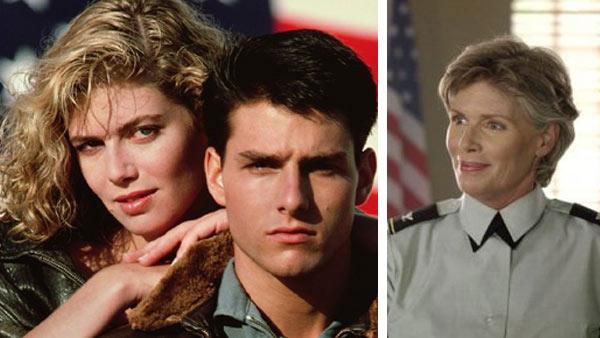 Kelly McGillis and Tom Cruise appear in a promotional photo for the 1986 movie 'Top Gun.' / Kelly McGillis appears in a scene from 'The L Word.'