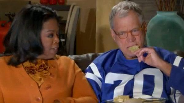 David Letterman appears with Oprah Winfrey in a commercial promoting CBS Late Show with David Letterman, which aired during Super Bowl 2010. - Provided courtesy of CBS / Worldwide Pants David Letterman appears with Oprah Winfrey in a commercial promoting CBS Late Show with David Letterman, which aired during Super Bowl 2010. - Provided courtesy of CBS / Worldwide Pants