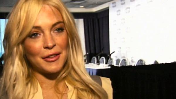 Lindsay Lohan speaks to reporters in New York about the movie 'Gotti: Three Generations' on Tuesday, April 12, 2011.