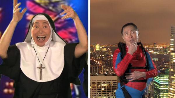 George Takei appears in Broadway audition videos as a nun in Sister Act as as Spider-Man. - Provided courtesy of youtube.com/user/allegiancebway George Takei appears in Broadway audition videos as a nun in Sister Act as as Spider-Man. - Provided courtesy of youtube.com/user/allegiancebway