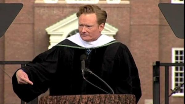 Conan OBrien delivering the commencement address to the graduating class of 2011 at Dartmouth College. - Provided courtesy of Dartmouth Conan OBrien delivering the commencement address to the graduating class of 2011 at Dartmouth College. - Provided courtesy of Dartmouth