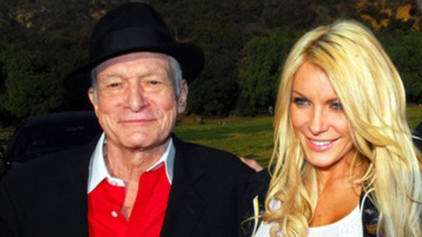 Hugh Hefner and Crystal Harris appear in a photo posted on his Twitter page in December 2010.