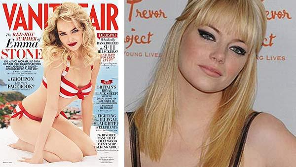 Emma Stone wears a bikini on the cover of Vanity Fair magazines August 2011 
