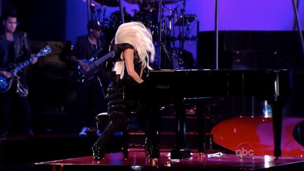Lady Gaga performs on the ABC late-night talk show 'Jimmy Kimmel Live!' on Thursday July 28, 2011.