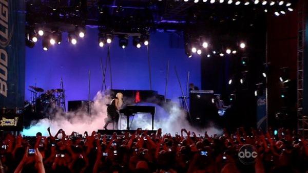 Lady Gaga performs on the ABC late-night talk show 'Jimmy Kimmel Live!' on Thursday July 28, 2011.