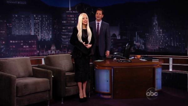 Lady Gaga talks before her performance on the ABC late-night talk show 'Jimmy Kimmel Live!' on Thursday July 28, 2011.