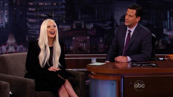 Lady Gaga talks before her performance on the ABC late-night talk show 'Jimmy Kimmel Live!' on Thursday July 28, 2011.