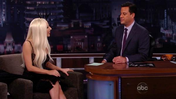 Lady Gaga talks before her performance on the ABC late-night talk show 'Jimmy Kimmel Live!' on Thursday July 28, 2011.