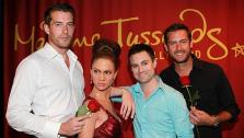 Matt Grant from the ABC show The Bachelor and Juan Barbieri and Jonathan Novack from The Bachelorette pose with Jennifer Lopezs wax figure at Madame Tussauds in Hollywood. - Provided courtesy of Madame Tussauds
