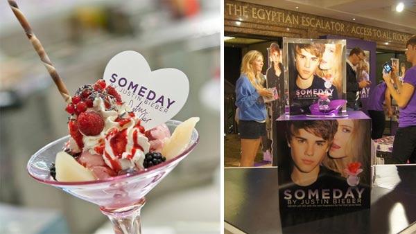 An ice cream sundae created to promote Justin Biebers Someday fragrance is displayed at Harrods, a posh London department store, in August 2011. / Fans attend the launch of Someday at Harrods on Aug. 5, 2011. - Provided courtesy of facebook.com/Harrods An ice cream sundae created to promote Justin Biebers Someday fragrance is displayed at Harrods, a posh London department store, in August 2011. / Fans attend the launch of Someday at Harrods on Aug. 5, 2011. - Provided courtesy of facebook.com/Harrods
