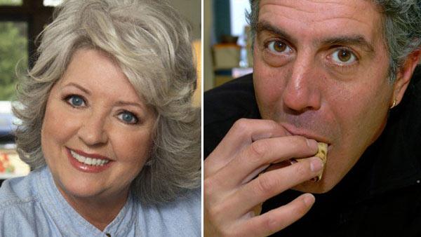 Paula Deen appears in a 2010 promotional photo posted on the Food Networks website. / Anthony Bourdain appears in a still from Anthony Bourdain: No Reservations. - Provided courtesy of Food Network / Travel Channel Paula Deen appears in a 2010 promotional photo posted on the Food Networks website. / Anthony Bourdain appears in a still from Anthony Bourdain: No Reservations. - Provided courtesy of Food Network / Travel Channel