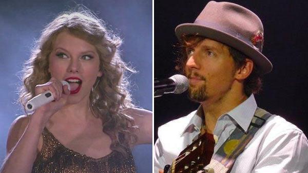 Taylor Swift appears in a scene from her music video Sparks Fly, which was released on Aug. 10, 2011. / Jason Mraz performs in concert in Searcy, AR, in October 2010. - Provided courtesy of Big Machine Records Inc. / Facebook.com/JasonMraz Taylor Swift appears in a scene from her music video Sparks Fly, which was released on Aug. 10, 2011. / Jason Mraz performs in concert in Searcy, AR, in October 2010. - Provided courtesy of Big Machine Records Inc. / Facebook.com/JasonMraz