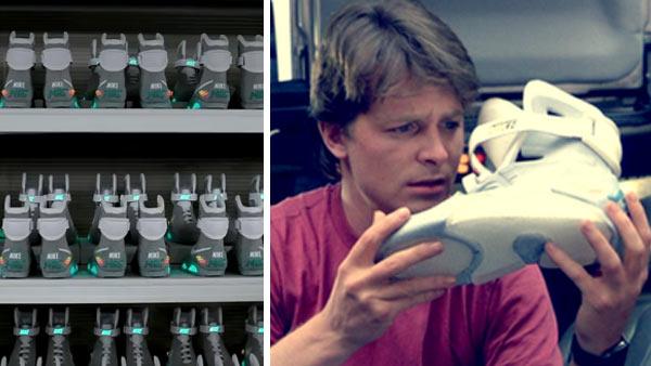 Sneakers resembling the Air Mag from the 1989 film Back To The Future - Part II are shown in a YouTube video posted on Sept. 6, 2011. / Michael J. Fox appears in a scene from the 1989 movie Back To The Future - Part II. - Provided courtesy of youtube.com/user/DocEmmettBrown88 / Universal Pictures Sneakers resembling the Air Mag from the 1989 film Back To The Future - Part II are shown in a YouTube video posted on Sept. 6, 2011. / Michael J. Fox appears in a scene from the 1989 movie Back To The Future - Part II. - Provided courtesy of youtube.com/user/DocEmmettBrown88 / Universal Pictures