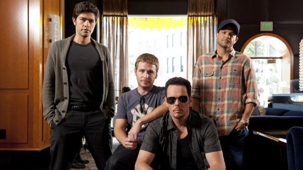 Kevin Dillon, Adrian Grenier, Kevin Connolly and Jerry Ferrara appear in a promotional still for Entourage. - Provided courtesy of HBO Kevin Dillon, Adrian Grenier, Kevin Connolly and Jerry Ferrara appear in a promotional still for Entourage. - Provided courtesy of HBO