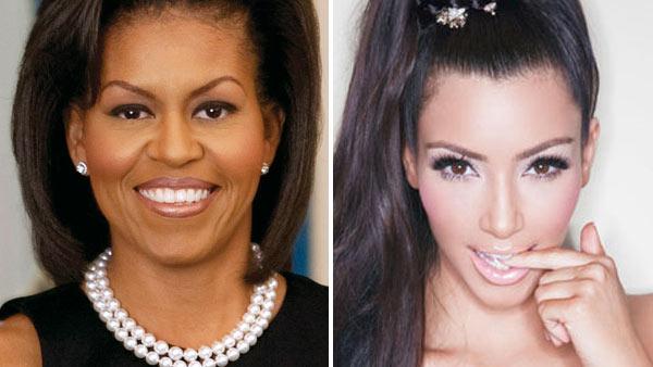 Michelle Obama appears in an official photo from the White House website. / Kim Kardashian in an undated photo from her official Facebook page. - Provided courtesy of WhiteHouse.Gov / Facebook.com/KimKardashian Michelle Obama appears in an official photo from the White House website. / Kim Kardashian in an undated photo from her official Facebook page. - Provided courtesy of WhiteHouse.Gov / Facebook.com/KimKardashian