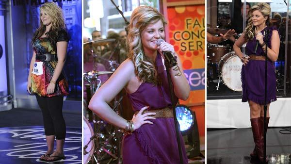 Lauren Alaina performs in front of the judges on 'American Idol' on an episode that aired on Jan. 27, 2011. / Lauren Alaina performs on 'Good Morning America' on October 11, 2011.