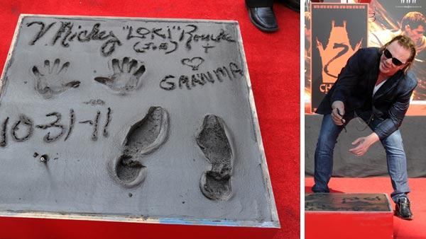 Micky Rourke appears at his Hand and Footprint Ceremony held at Graumans Chinese Theatre on Oct. 31, 2011 in Hollywood, California. - Provided courtesy of Getty Images / Royalty-free / Frazer Harrison