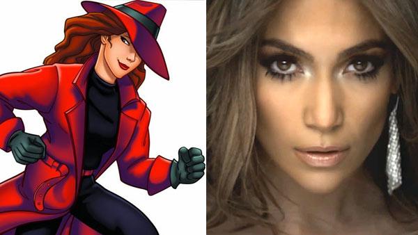 Carmen Sandiego appears in a still from the 1994 TV series, Where in the World Is Carmen Sandiego? / Jennifer Lopez appears in a scene from her 2011 music video On the Floor. - Provided courtesy of PBS / Island Records Carmen Sandiego appears in a still from the 1994 TV series, Where in the World Is Carmen Sandiego? / Jennifer Lopez appears in a scene from her 2011 music video On the Floor. - Provided courtesy of PBS / Island Records