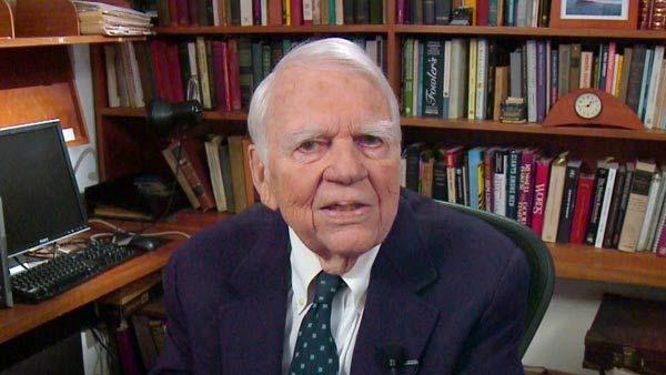 In this Aug. 23, 2011 image taken from video and provided by CBS, Andy Rooney tapes his last regular appearance on '60 Minutes' in New York.