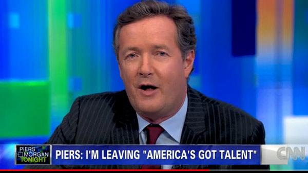 Piers Morgan announces on his CNN talk show Piers Morgan Tonight on Nov. 9, 2011 that he is stepping down as a judge on the NBC series Americas Got Talent. - Provided courtesy of CNN / Turner Broadcasting Piers Morgan announces on his CNN talk show Piers Morgan Tonight on Nov. 9, 2011 that he is stepping down as a judge on the NBC series Americas Got Talent. - Provided courtesy of CNN / Turner Broadcasting