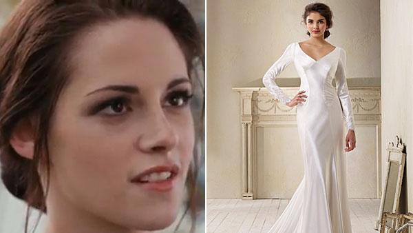 Kristen Stewart appeara in a still from the 2011 film, The Twilight Saga: Breaking Dawn - Part 1. / A photo of the wedding dress replica featured on the Alfred Angelo website. - Provided courtesy of Summit Entertainment Kristen Stewart appeara in a still from the 2011 film, The Twilight Saga: Breaking Dawn - Part 1. / A photo of the wedding dress replica featured on the Alfred Angelo website. - Provided courtesy of Summit Entertainment