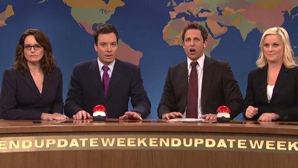 Jimmy Fallon, Tina Fey, Seth Meyers and Amy Poehler appear in a skit for the December 17 episode of Saturday Night Live. - Provided courtesy of NBC Jimmy Fallon, Tina Fey, Seth Meyers and Amy Poehler appear in a skit for the December 17 episode of Saturday Night Live. - Provided courtesy of NBC