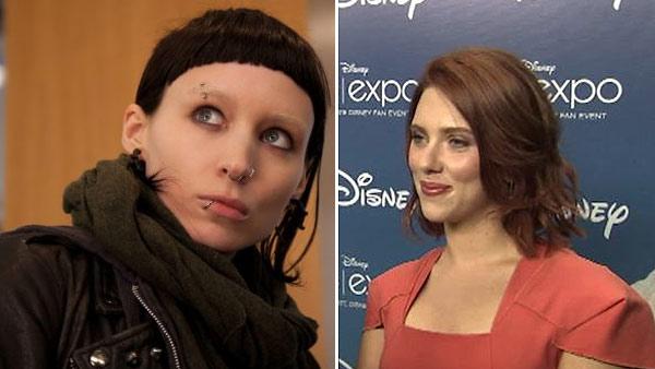 Rooney Mara appears in a scene from the U.S. remake of 'The Girl With The Dragon Tattoo.' / Scarlett Johansson appears at 2011 Comic-Con in San Diego in August 2011.