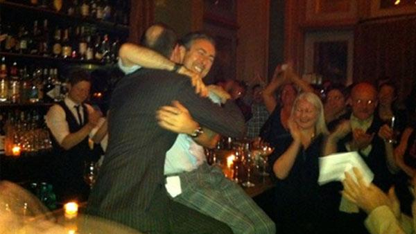 Actor Alan Cumming hugs his partner, Grant Shaffer, at the Soho Grand Hotel in New York, where they renewed their wedding vows on Jan. 7, 2012. - Provided courtesy of http://twitpic.com/84jzwp Actor Alan Cumming hugs his partner, Grant Shaffer, at the Soho Grand Hotel in New York, where they renewed their wedding vows on Jan. 7, 2012. - Provided courtesy of http://twitpic.com/84jzwp