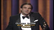 Director Oliver Stone appears in a scene from his Oscar speech when he won for his film Platoon.