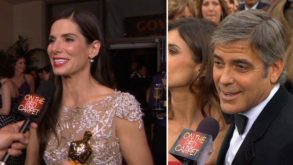 After winning her 2011 Best Actress Oscar Sandra Bullock stopped to talk with George Pennacchio at the Governors Ball. / Best Actor nominee George Clooney walks the red carpet before the 82nd Academy Awards on March 7, 2011. - Provided courtesy of OTRC After winning her 2011 Best Actress Oscar Sandra Bullock stopped to talk with George Pennacchio at the Governors Ball. / Best Actor nominee George Clooney walks the red carpet before the 82nd Academy Awards on March 7, 2011. - Provided courtesy of OTRC
