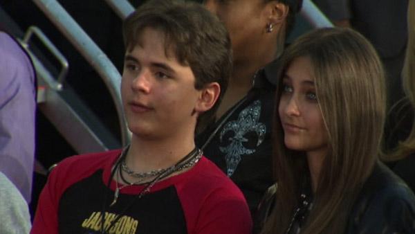 Michael Jackson's son and Prince talks to his sister Paris at the King of Pop's hand and footprint ceremony at the Grauman's Chinese Theatre on Jan. 26, 2012.