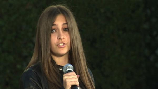 Paris Jackson appears on stage at her father Michael Jackson's hand and footprint ceremony at the Grauman's Chinese Theatre on Jan. 26, 2012.