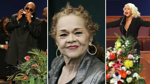 Stevie Wonder and Christina Aguilera performs at the funeral for Etta James, Saturday, Jan. 28, 2012, at Greater Bethany Church of Refuge in Gardena, Calif. / Etta James performs during the 2006 New Orleans Jazz Festival in New Orleans on April 29, 2006. - Provided courtesy of AP / Ringo H.W. Chiu / Jeff Christensen Stevie Wonder and Christina Aguilera performs at the funeral for Etta James, Saturday, Jan. 28, 2012, at Greater Bethany Church of Refuge in Gardena, Calif. / Etta James performs during the 2006 New Orleans Jazz Festival in New Orleans on April 29, 2006. - Provided courtesy of AP / Ringo H.W. Chiu / Jeff Christensen