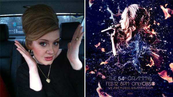 Adele appears in a photo posted on her Twitter page on Dec. 21, 2011. / Adele appears in a promotional poster for the 2012 Grammy Awards, as seen in a photo posted on her Twitter page on Jan. 12, 2012. - Provided courtesy of twitter.com/OfficialAdele/status/149480183760556035/photo/1 / twitter.com/OfficialAdele/status/157549424854302720 / twitpic.com/86gq98 Adele appears in a photo posted on her Twitter page on Dec. 21, 2011. / Adele appears in a promotional poster for the 2012 Grammy Awards, as seen in a photo posted on her Twitter page on Jan. 12, 2012. - Provided courtesy of twitter.com/OfficialAdele/status/149480183760556035/photo/1 / twitter.com/OfficialAdele/status/157549424854302720 / twitpic.com/86gq98